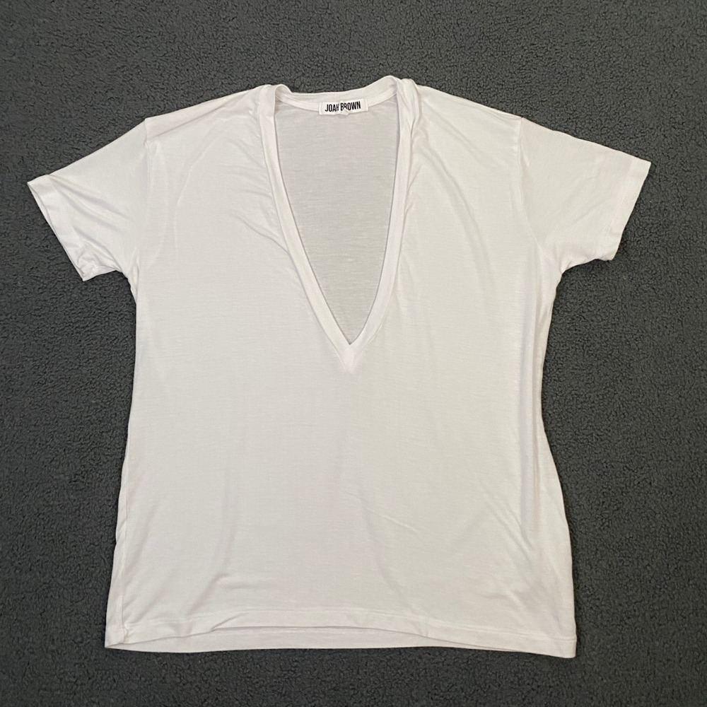 Joah Brown T-Shirt Top Womens One Size White Very Soft Modal V-Neck Thin Sheer